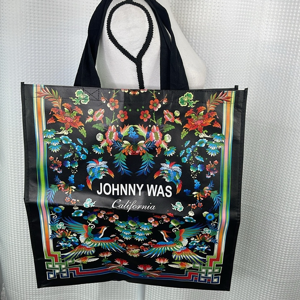 Johnny Was California Vinyl Reusable Shopping Bag Tote Floral Birds NEW